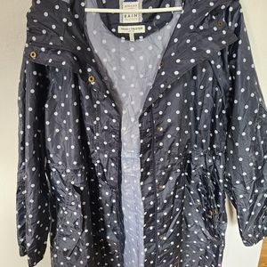 Long Polka Dot Rain Jacket, Navy Blue, 12/16